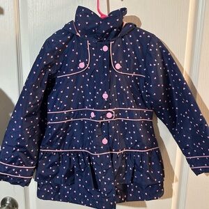 London Fog Navy Raincoat with Pink Heart Accents